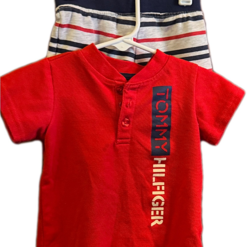 Tommy Hilfiger Kids Red Shirt and Matching Striped Shorts